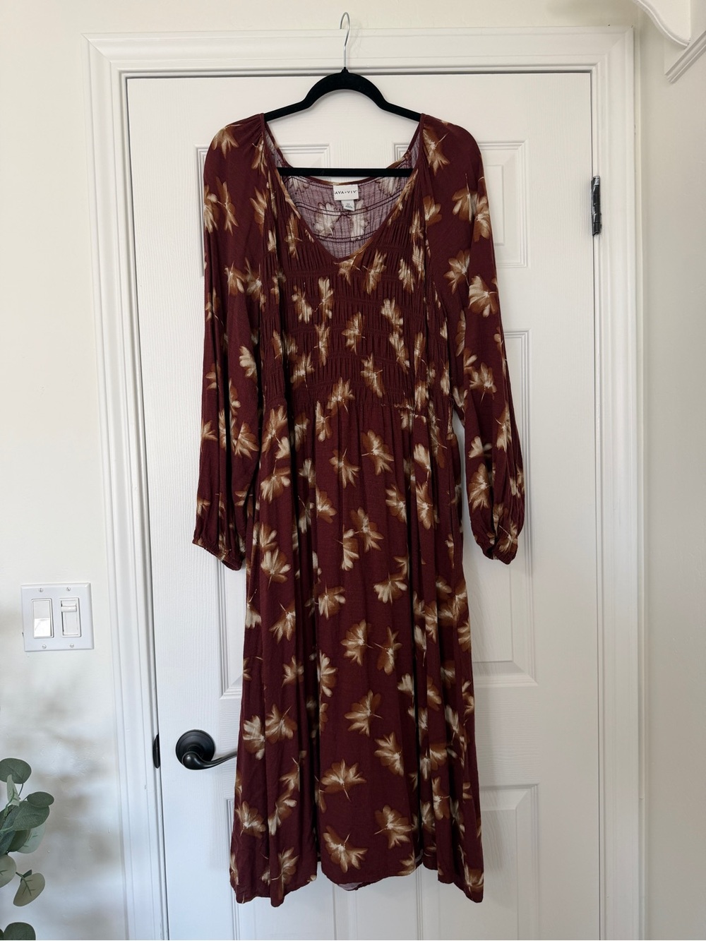 Ava & Viv Sz 2X Rust Floral Long-Sleeve Maxi Dress